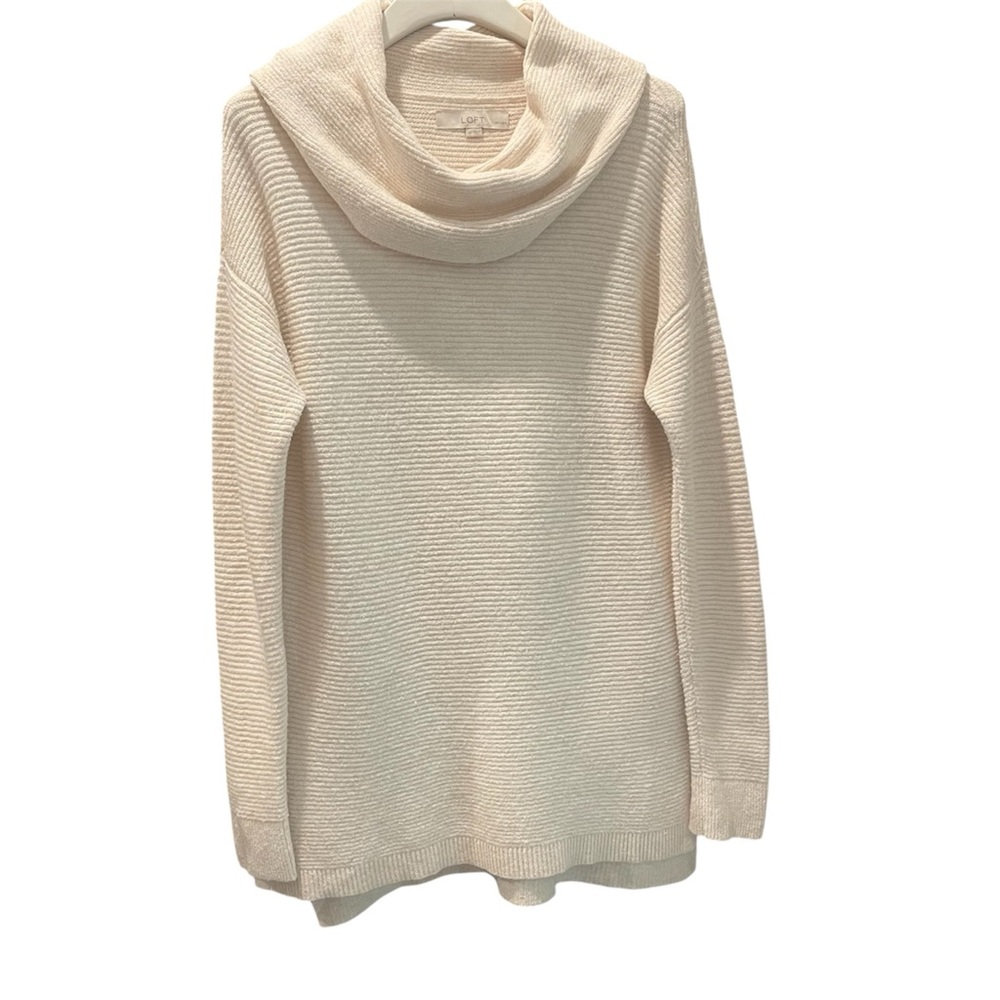 LOFT Ivory Ribbed Cowl Neck Sweater | Soft Cozy Knit | Size S/P